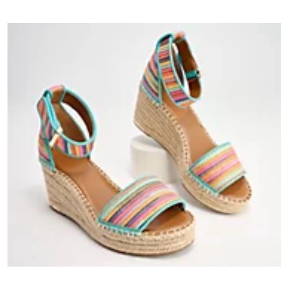 Multicolor Striped Espadrille Wedge Sandals for Women